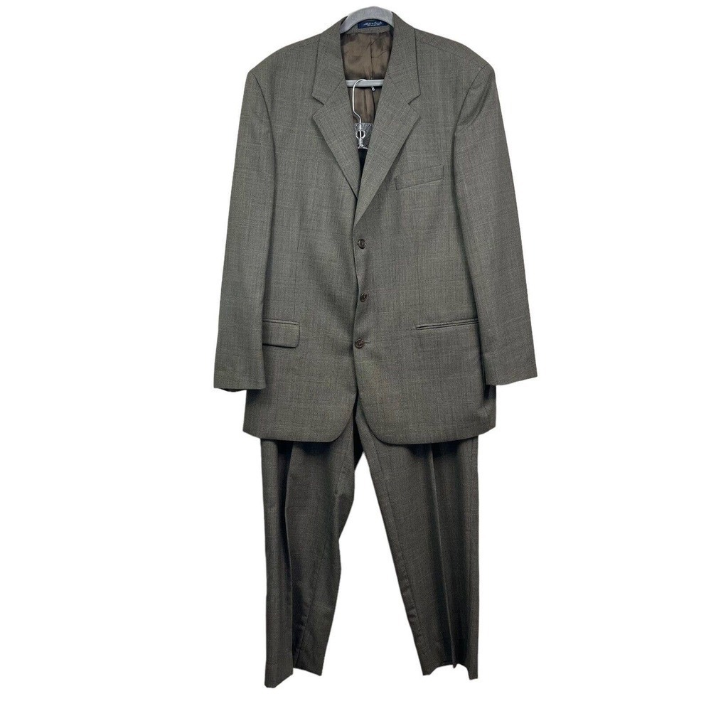 Jean Paul Germain 2Pc Wool Suit Jacket and Pants Men Button Ventless Olive 46T *